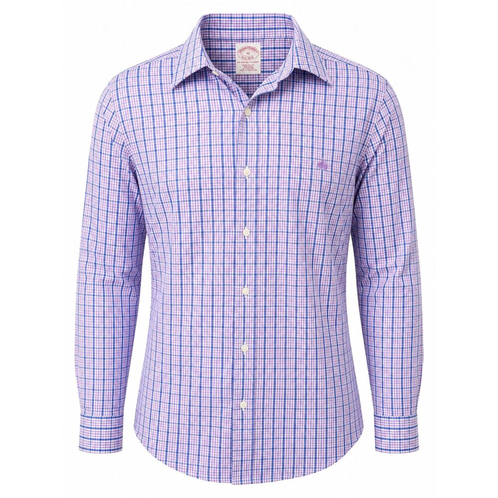 Brooks Brothers XL Regular Fit Purple Blue Check Button Shirt Men's